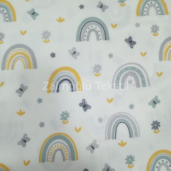 Kelebekli Gökkuşağı Desen Flanel Pazen Kumaş