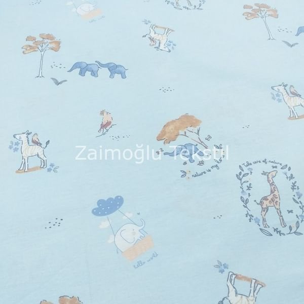 Fil Zebra ve Zürafa Desen Poplin Kumaş