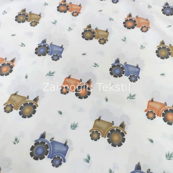 Traktör Desen Poplin Kumaş