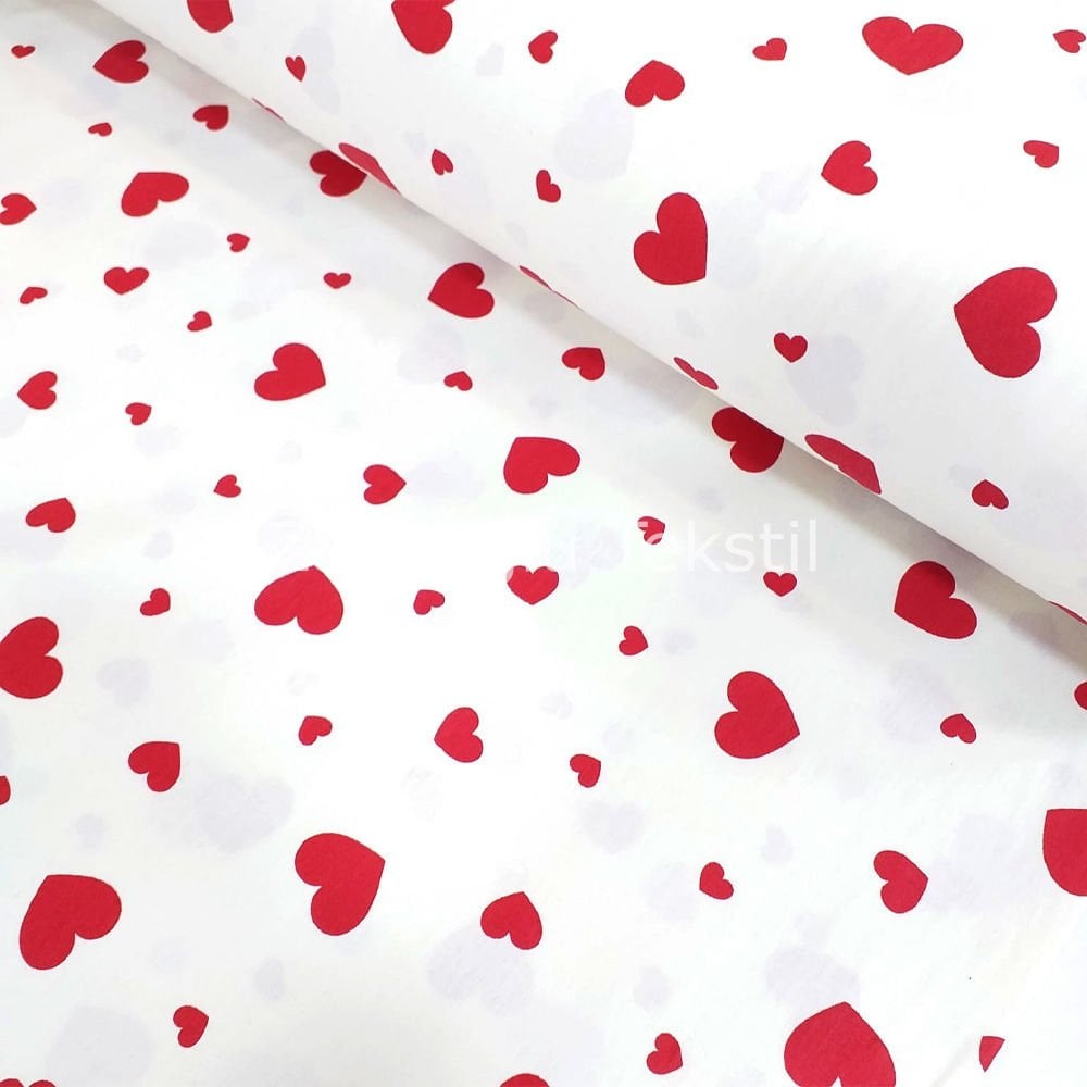 Kalp Desen Poplin Kumaş