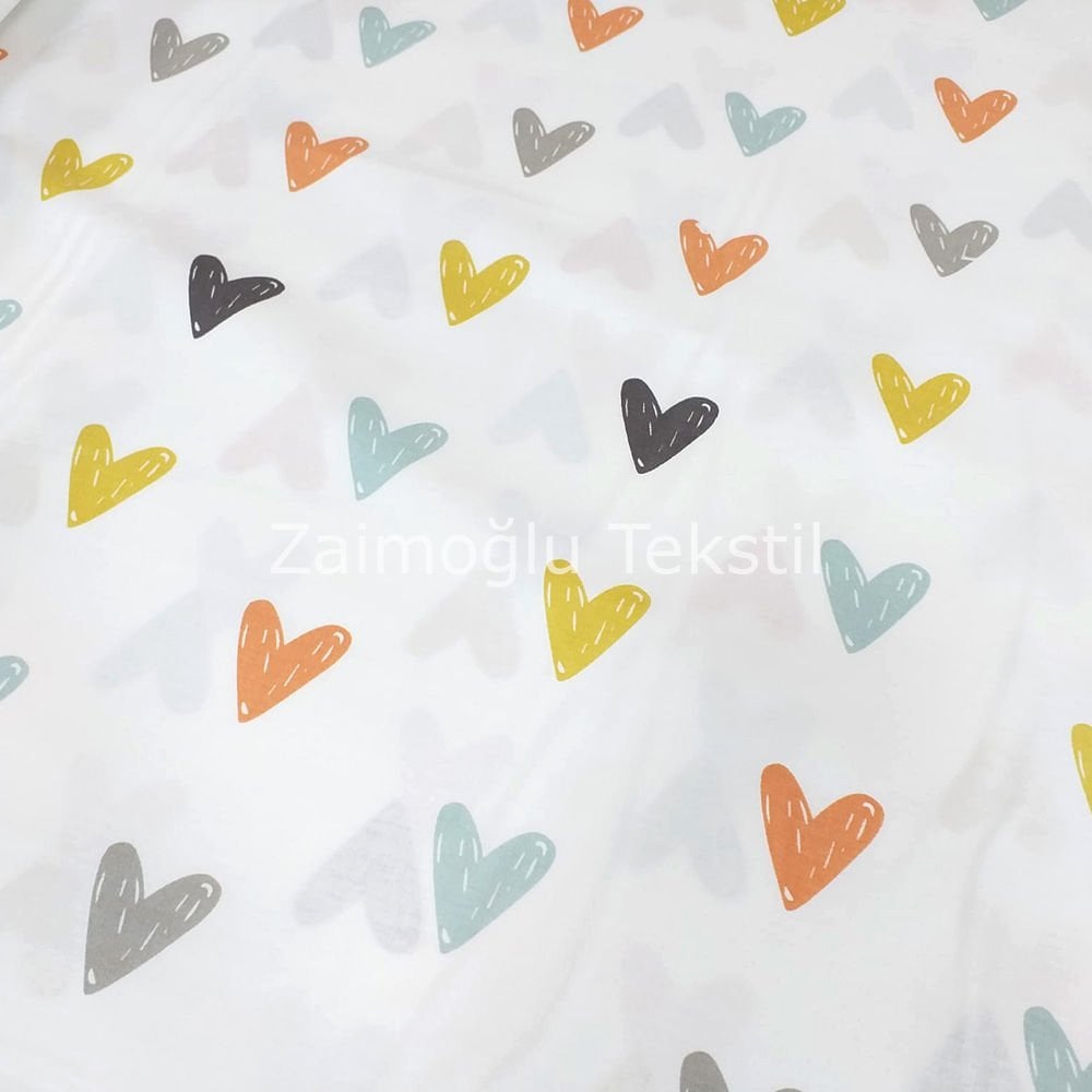 Kalp Desen Poplin Kumaş