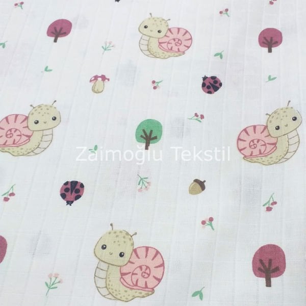 Sevimli Salyangoz Müslin Bezi Kumaşı