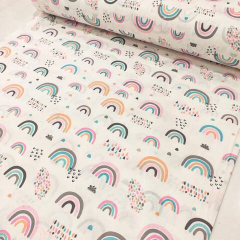 Gökkuşağı Desenli Poplin Kumaş