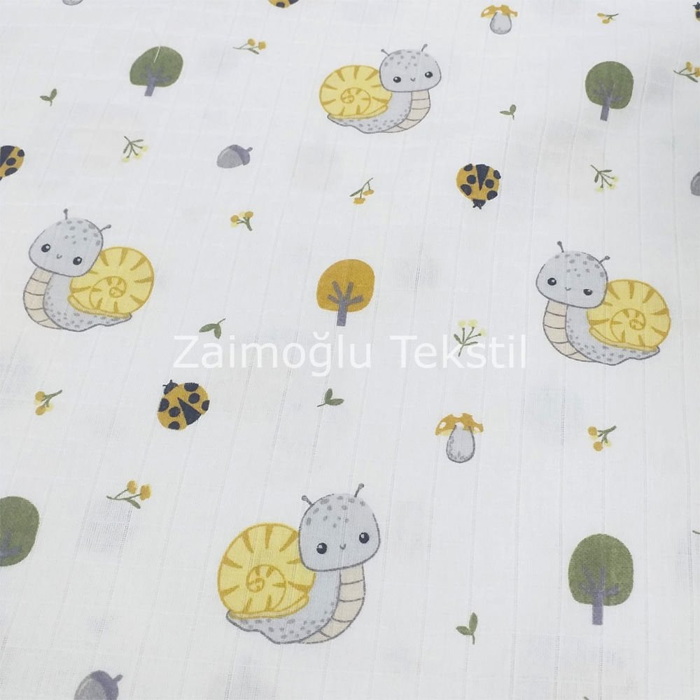 Sevimli Salyangoz Müslin Bezi Kumaşı