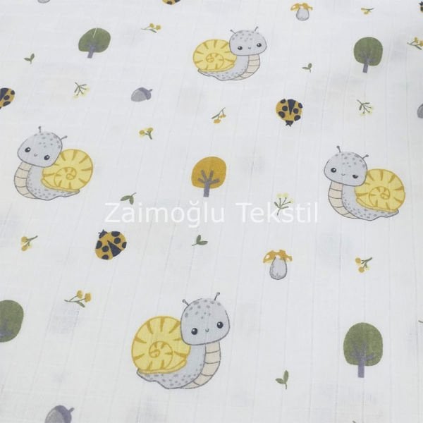 Sevimli Salyangoz Müslin Bezi Kumaşı