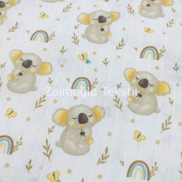 Koala Desen Müslin Bezi Kumaşı