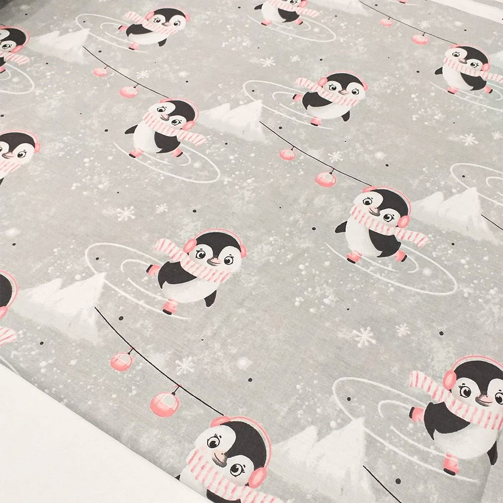 Penguen Desenli Poplin Kumaş