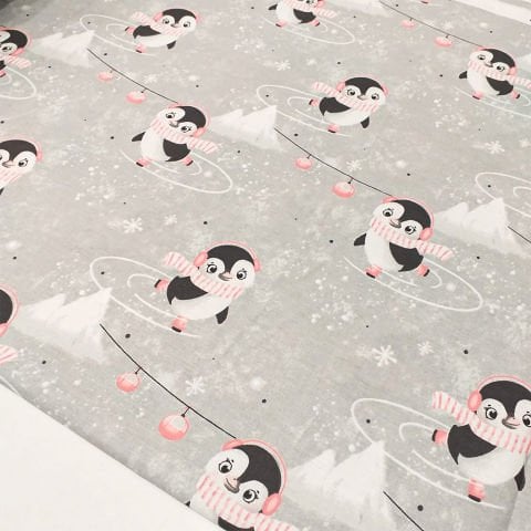 Penguen Desenli Poplin Kumaş