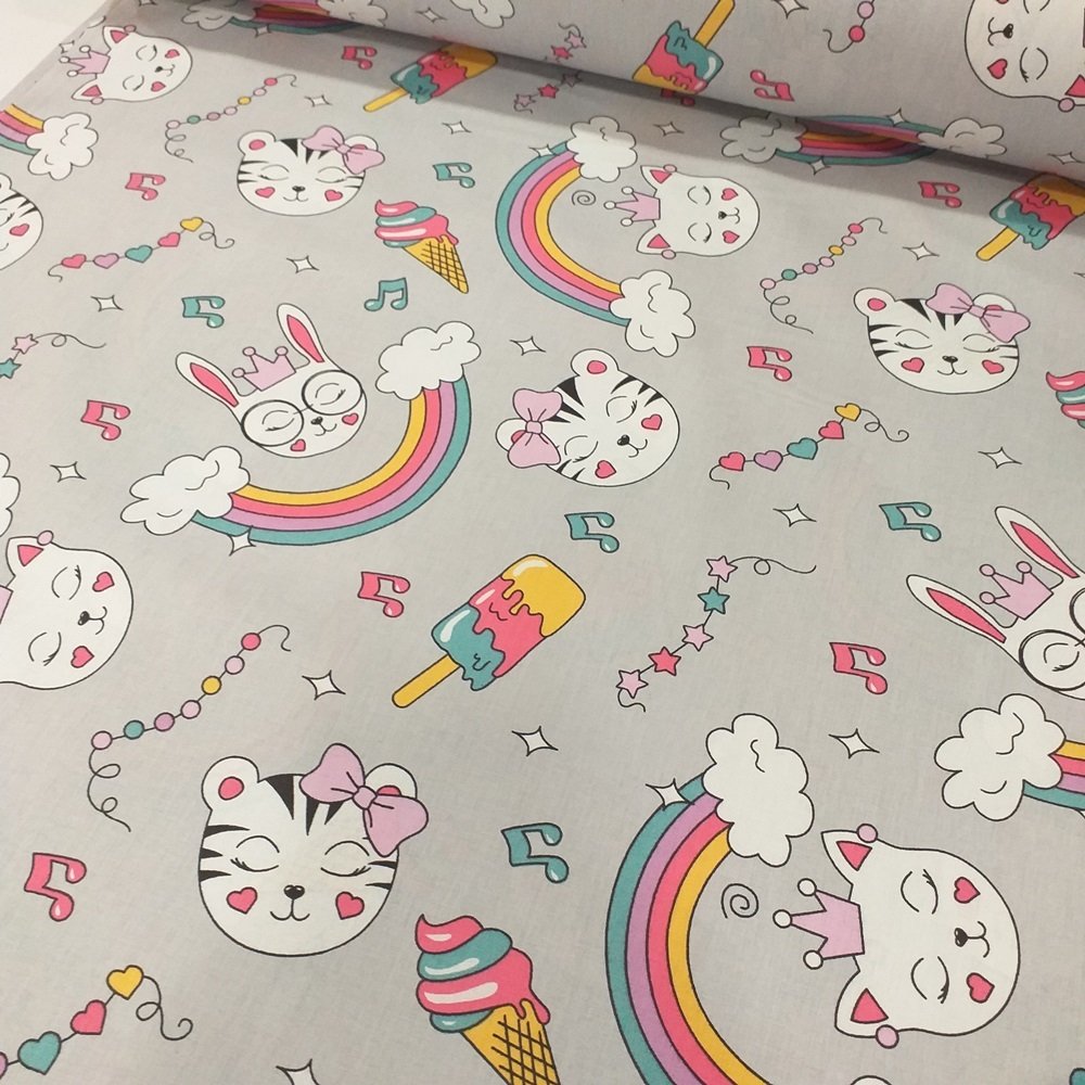 Sevimli Kediler Poplin Kumaş