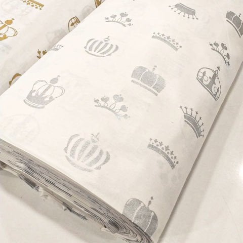 Simli Kraliyet Tacı Desenli  Desenli Poplin Kumaş