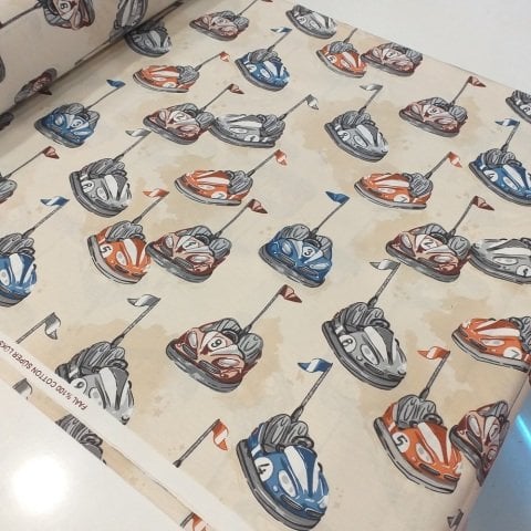 Çarpışan Arabalar Poplin Kumaş