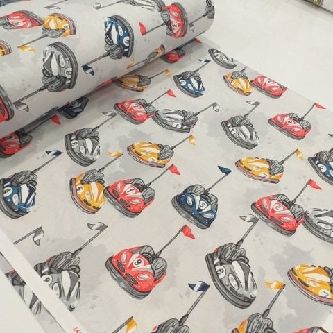 Çarpışan Arabalar Poplin Kumaş