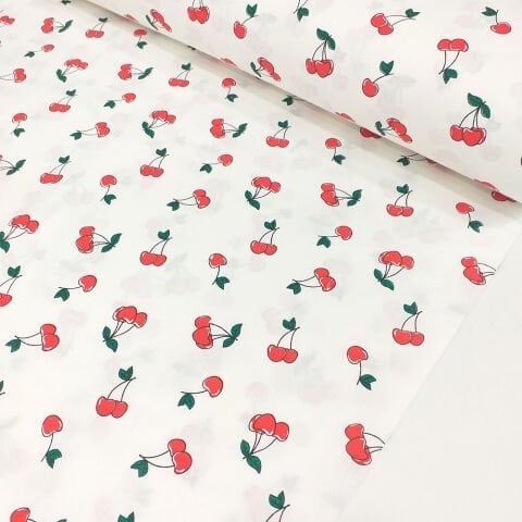 Kiraz Desenli Poplin Kumaş