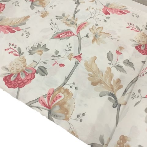 Yaprak ve Çiçek  Desenli Poplin Kumaş