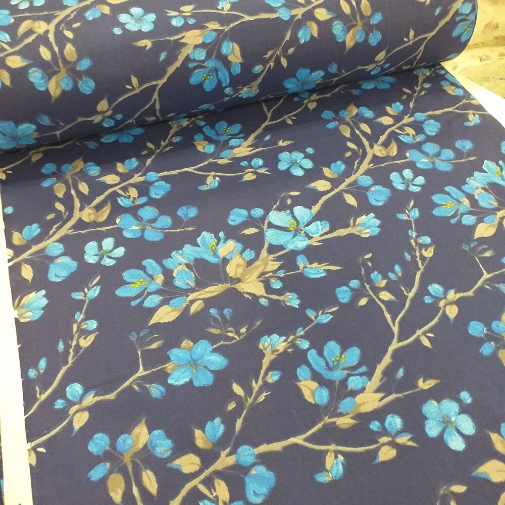 Dal ve Çiçek Desenli Poplin Kumaş