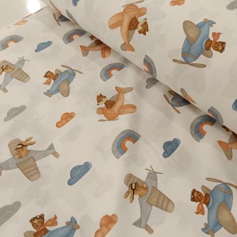 Sevimli Uçak Pembe Indigo Faal Poplin Kumaş
