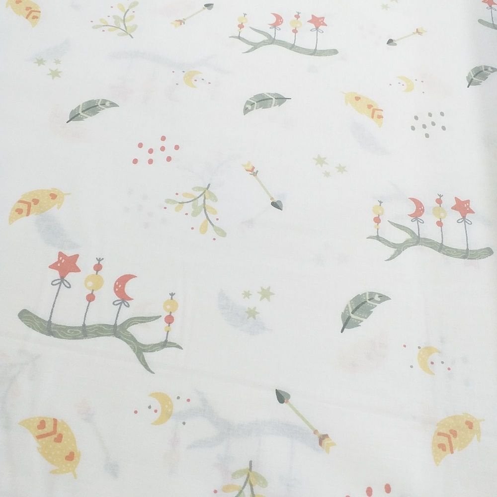 Yaprak ve Dal Desen Poplin Kumaş