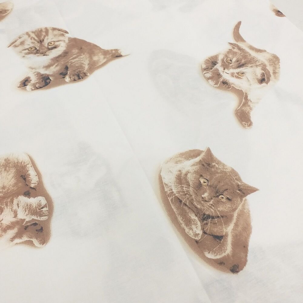 Kedi Desenli Poplin Kumaş