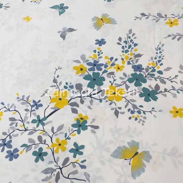 Çiçek ve Kelebek Desen Poplin Kumaş