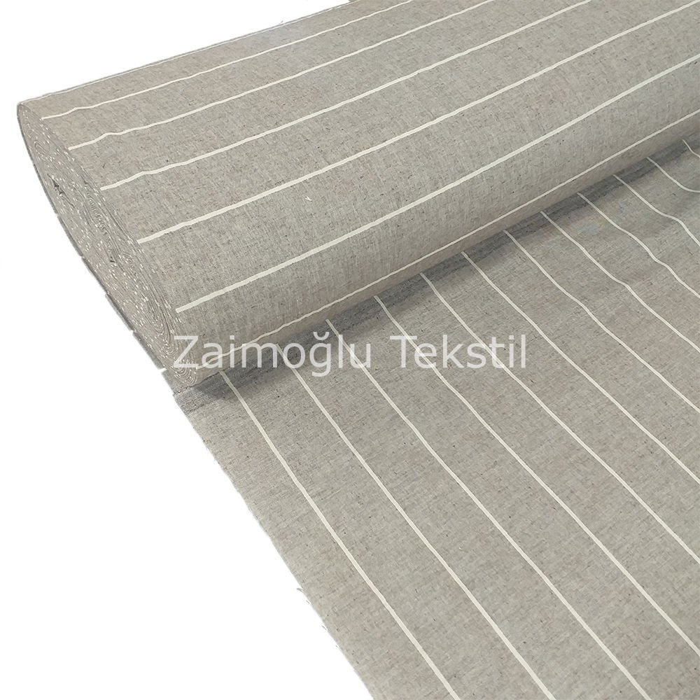 Naturel Çizgili Poplin Kumaş