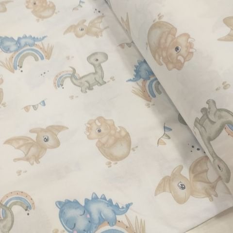 Sevimli Dinazorlar Desenli Poplin Kumaş