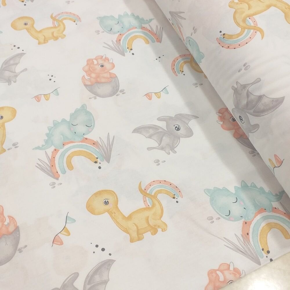 Sevimli Dinazorlar Desenli Poplin Kumaş