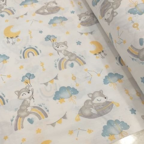 Uyuyan Tilkiler Desenli Poplin Kumaş