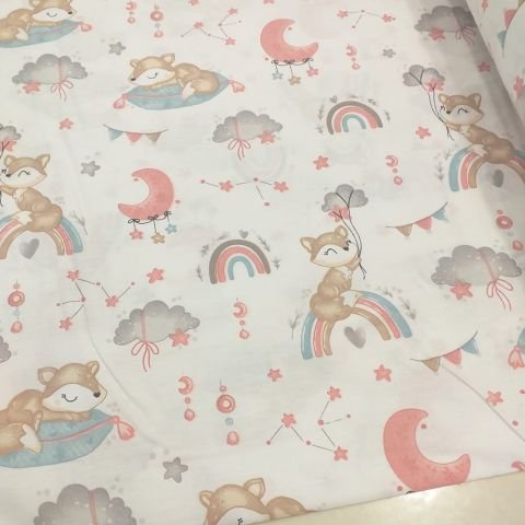 Uyuyan Tilkiler Desenli Poplin Kumaş